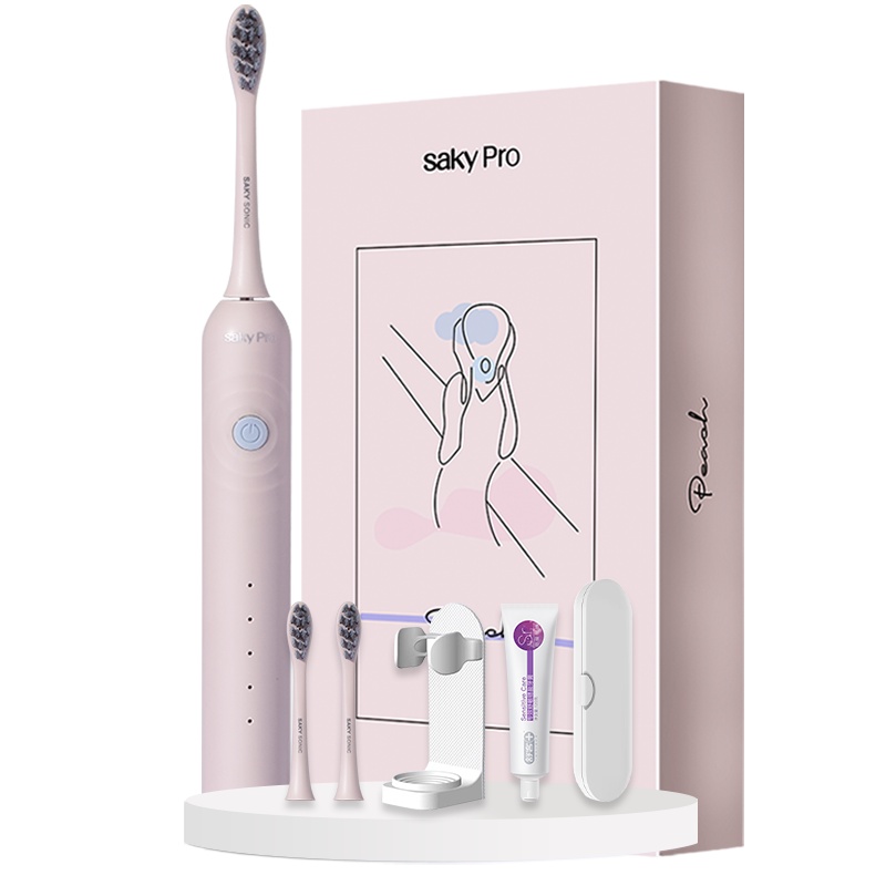 舒客(Saky)电动牙刷G33牛乳蜜桃标配款 男女学生情侣款防水充电式声波电动牙刷