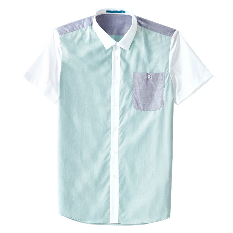 蒙蒂埃莫玩味街头舒适纯棉撞色贴袋短袖衬衫