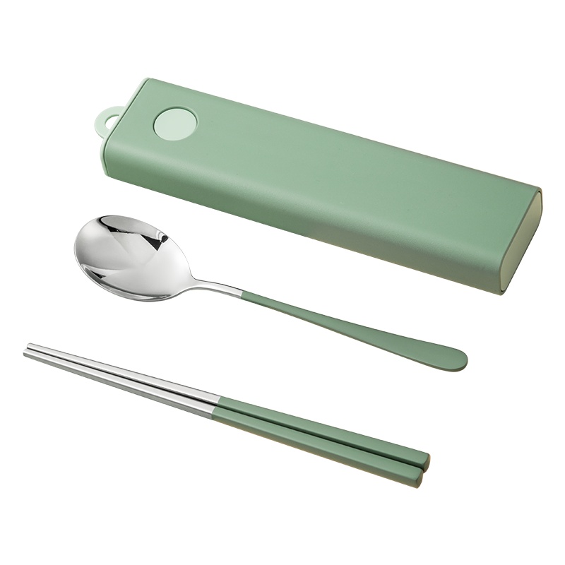 炊大皇(COOKER KING)便携餐具两件套不锈钢筷勺绿色 学生上班族 防滑防烫耐高温CJ01R