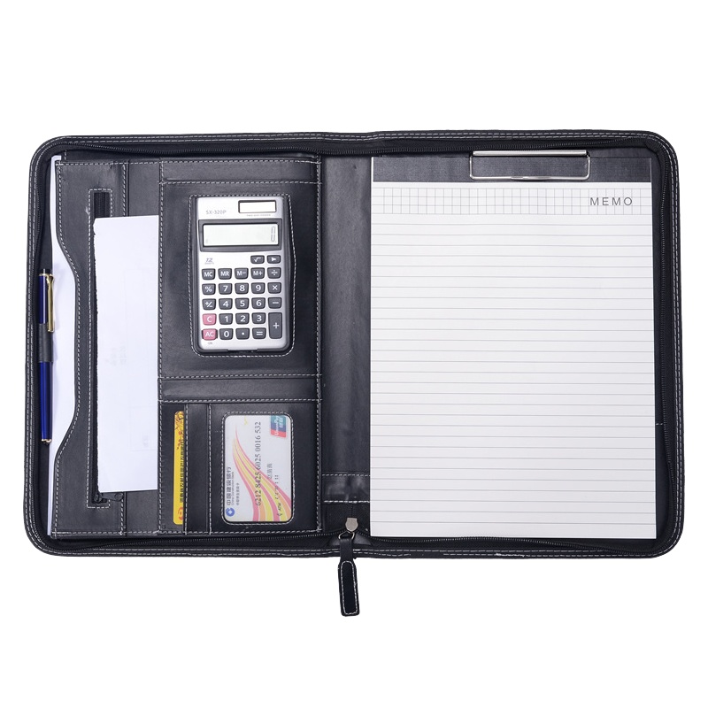 A4多功能文件夹 XTL631 商务仿皮拉链计算器便签本合同经理夹签约本 (本)