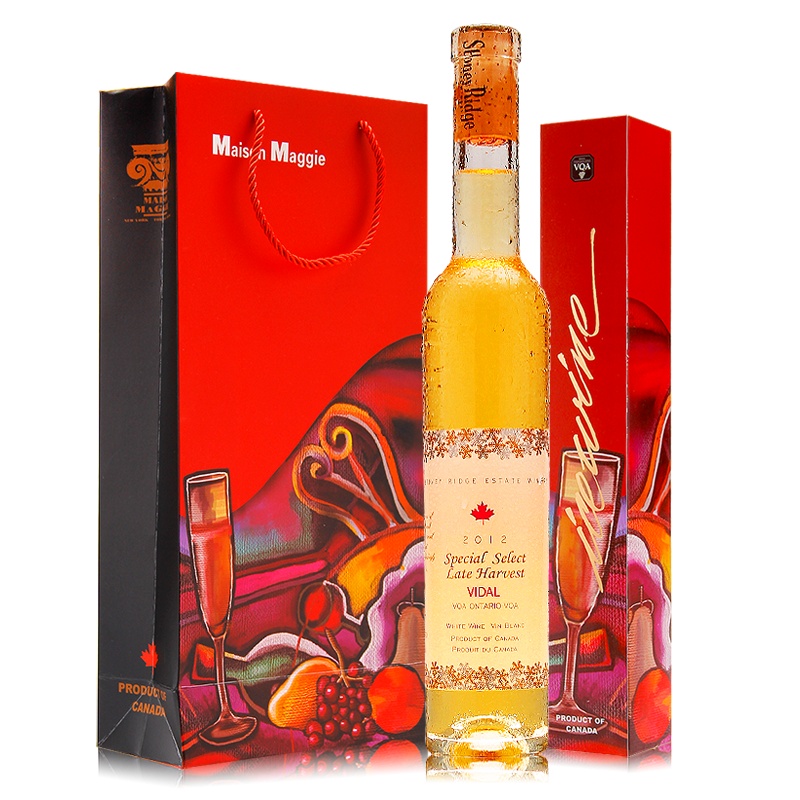加拿大冰酒庄园原瓶进口史东妮晚收维达尔冰甜白葡萄酒 vqa 红酒礼盒装 礼盒颜色随机