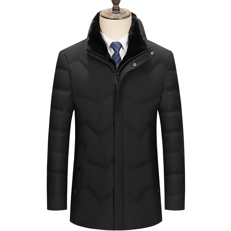 雅鹿男装冬季新品中老年獭兔毛领连帽加厚保暖男士羽绒服外套WF67U1754