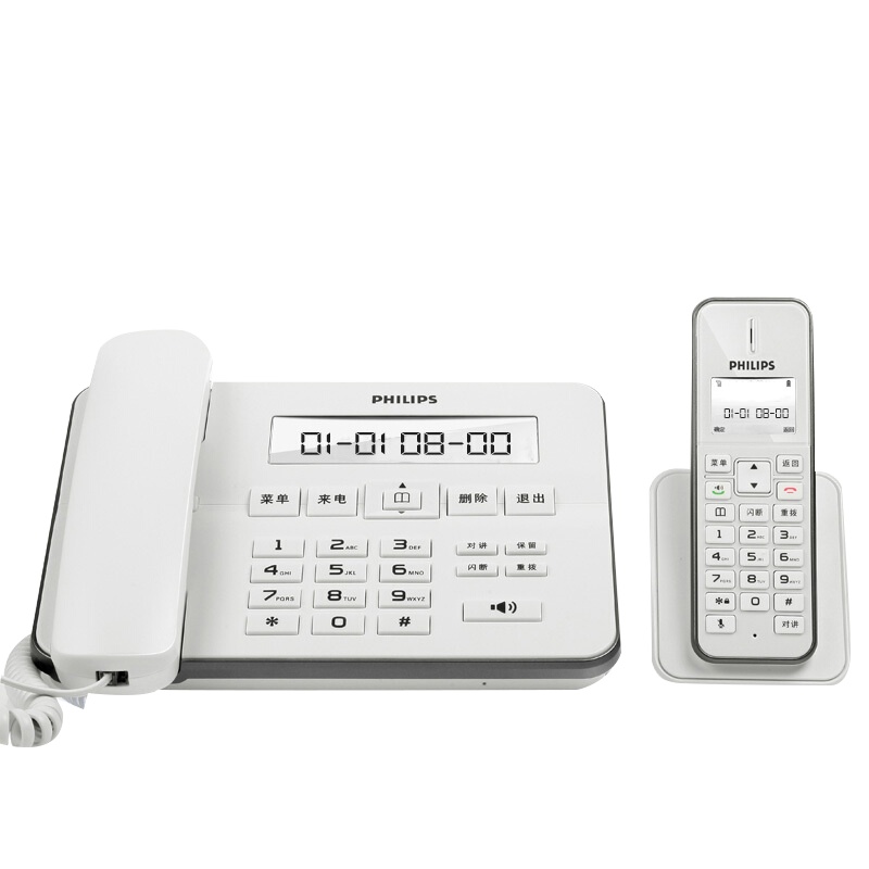 飞利浦(PHILIPS)无绳电话机 无线座机 子母机 办公家用 中文菜单 双免提 扩展子机 DCTG192白色