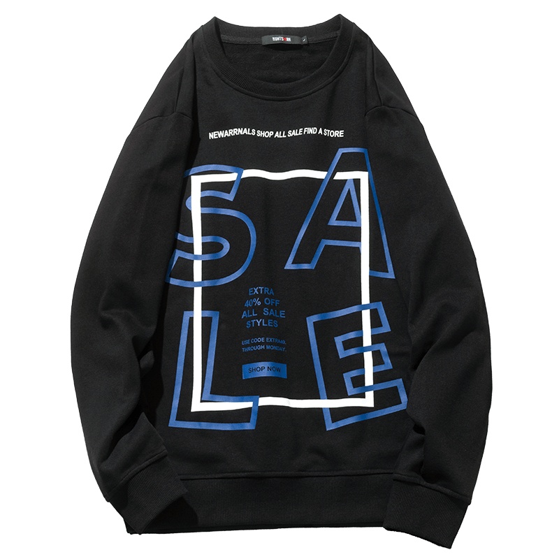 千纸鹤男装黑色上衣外套2020春季新款字母印花圆领卫衣男15250