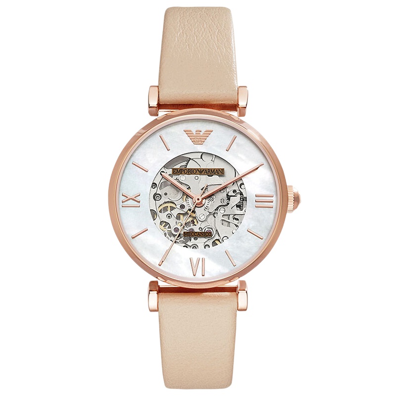 阿玛尼（Emporio Armani)女士手表欧美时尚机械机芯镂空女表 皮带 手动机械AR60001（新款上市）
