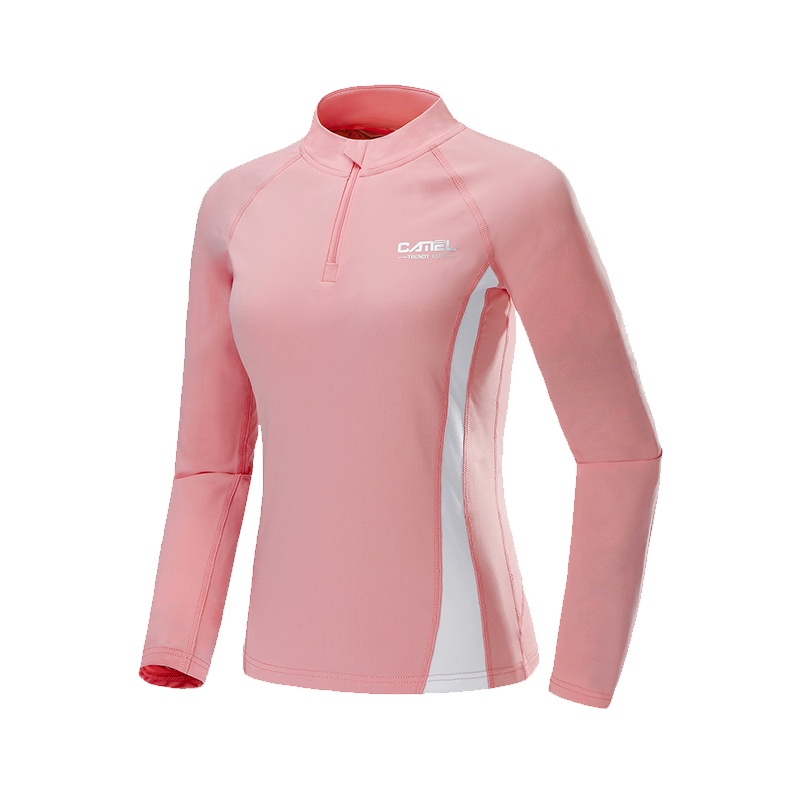 CAMEL骆驼运动t恤女外套半拉链速干上衣长袖紧身健身瑜伽秋跑步运动服
