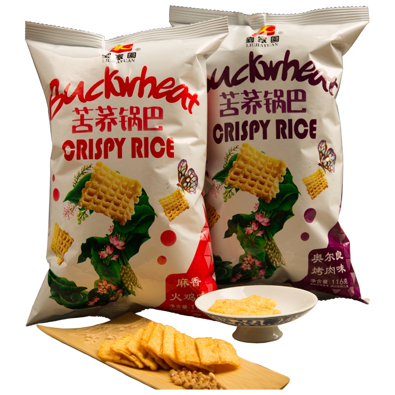 劉家園 苦荞锅巴 奥尔良烤肉味 麻香火鸡味 116g*4袋 一口咔擦脆 锅巴零食