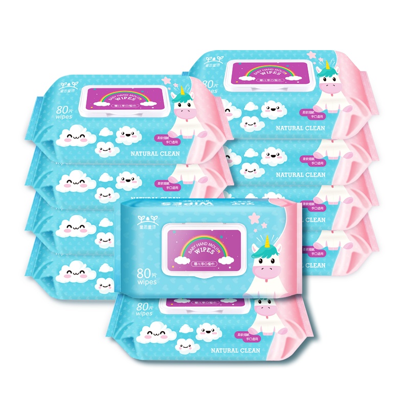 童思童语(Tyotyo)婴儿湿巾大包无味新生儿手口屁专用湿纸巾带盖80抽10大包儿童柔湿巾
