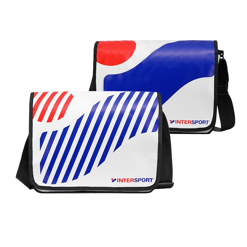 intsport英特体育新品男子运动白色单肩包 时尚休闲旅行皮革亮面印花邮差公文斜挎包