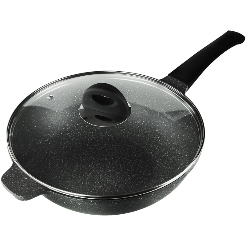 德国乐卡斯特 麦饭石不粘锅 炒锅家用进口涂层少油烟炒菜锅 燃气灶电磁炉通用 28cm有耳不粘炒锅