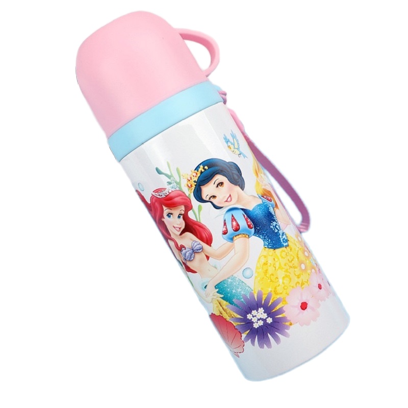 迪士尼真空双层幼儿园宝宝双盖卡通可爱女小学生儿童304不锈钢保温水杯水壶-白粉白雪公主真空双层保温杯400ML