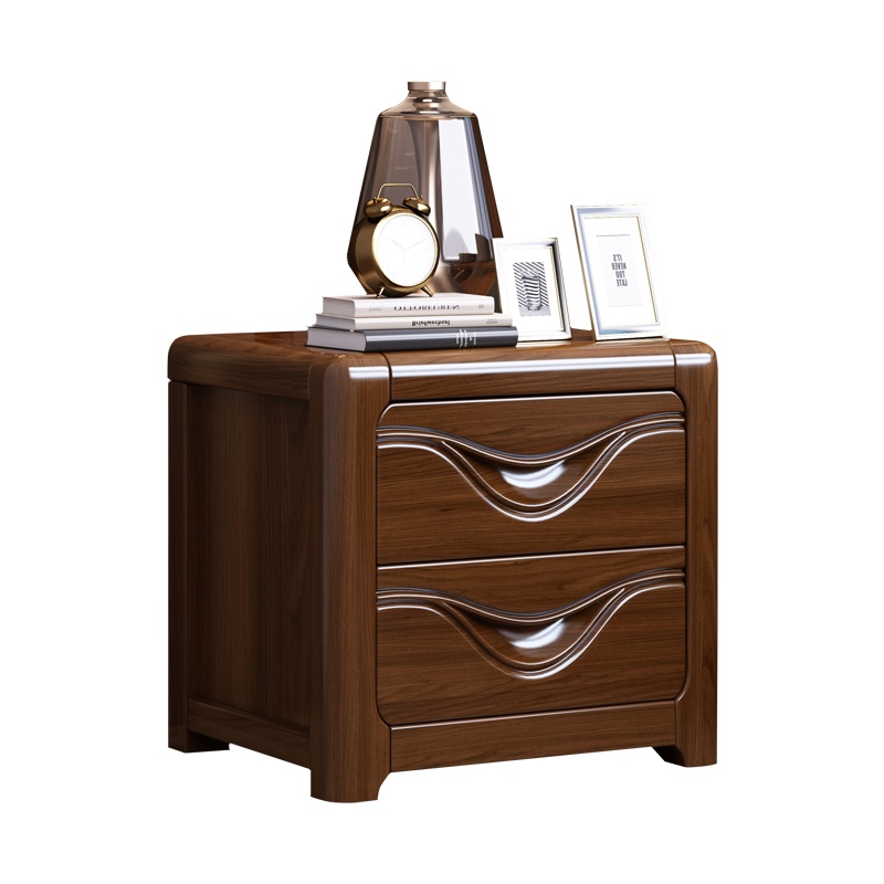 月影梳桐金丝胡桃木中式实木床头柜置物架现代简约卧室床边柜储物柜收纳柜