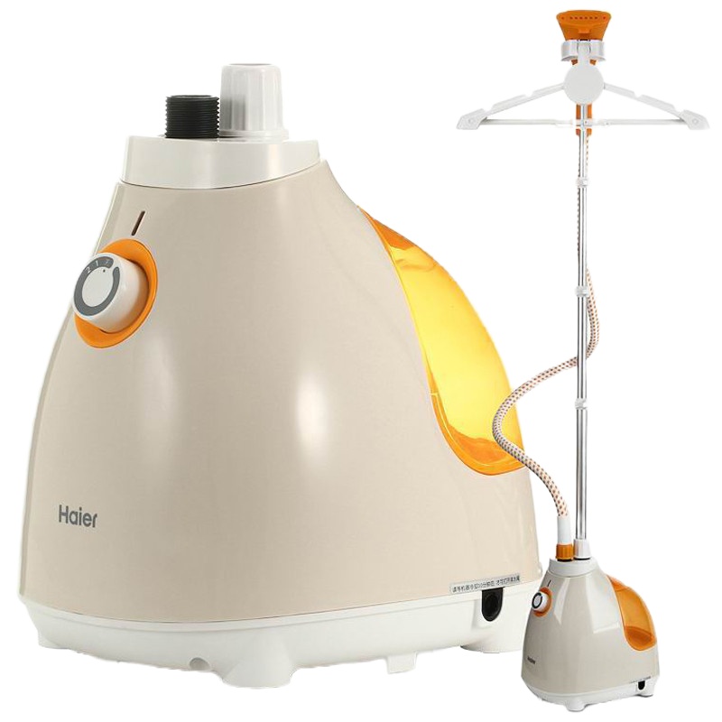 海尔(Haier) 挂烫机 强力蒸汽双档调节1500w大功率可视水箱防烫手柄侧排水高温杀菌立式米黄色 HGS-1821