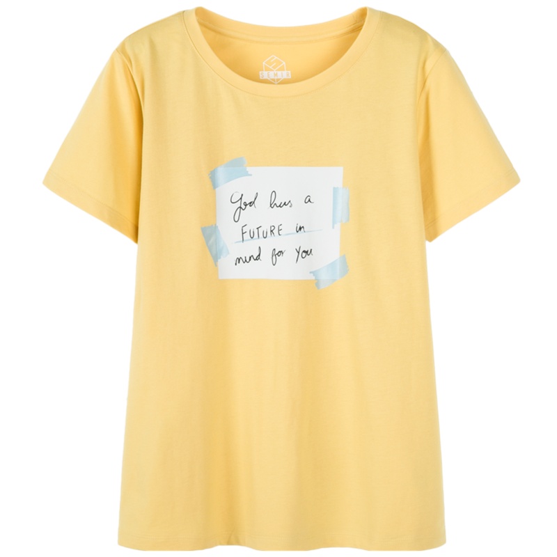 【满198减100预估价：28】森马t恤女春装2021年新款日系复古印花纯棉上衣ins潮短袖打底衫夏