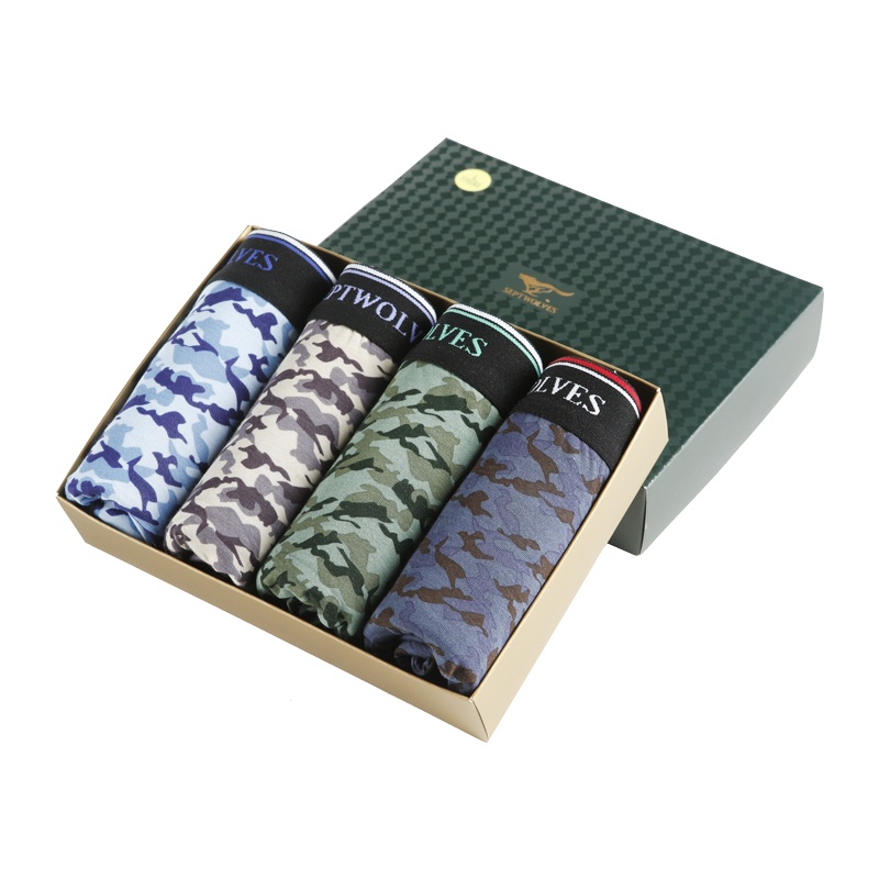 七匹狼 | 【抗菌】4条装内衣迷彩男式短裤抗菌男士内裤冰丝平角内裤男