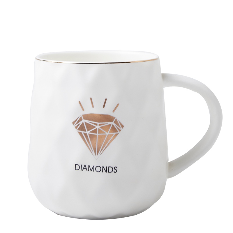 麦可可 炫耀钻石描金茶杯陶瓷杯 北欧描金马克杯水杯泡茶杯圆口咖啡牛奶杯情侣杯