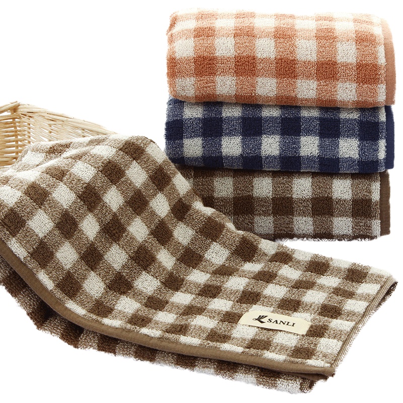 三利纯棉色织格纹毛巾3条装 柔软吸水洗脸面巾100g/条均独立包