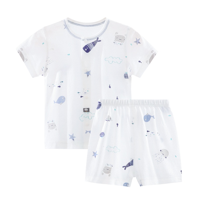 Aengbay 婴儿套装夏季薄款竹纤维宝宝睡衣无骨内衣新生儿短袖分体