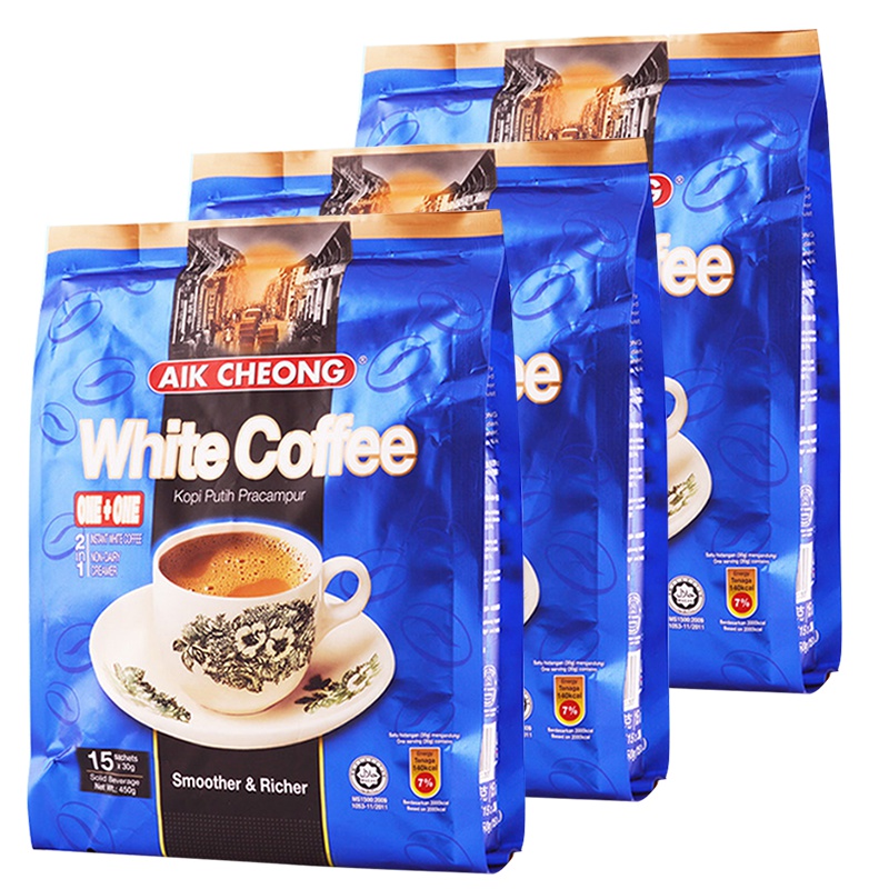 马来西亚进口益昌老街二合一速溶白咖啡粉450g*3袋装
