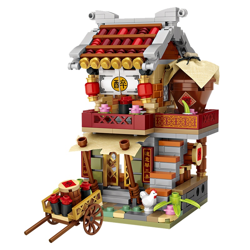 LOZ/俐智小颗粒拼装积木玩具益智迷你中华商业街景拼插国风酒馆街1724酒馆582颗粒