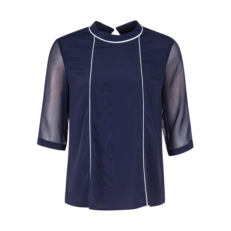 晩白 新款知性圆领百搭显瘦常规款中袖雪纺衫上衣衬衫