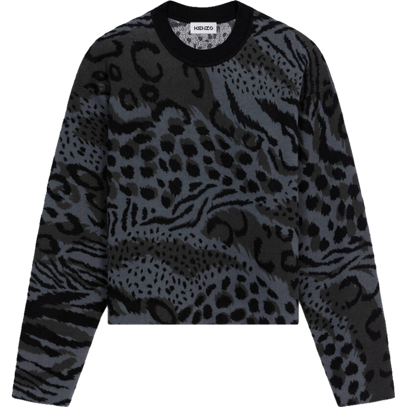 高田贤三 KENZO 女士羊毛/棉宽松版圆领长袖针织衫毛衣FB6 2PU627 3CF