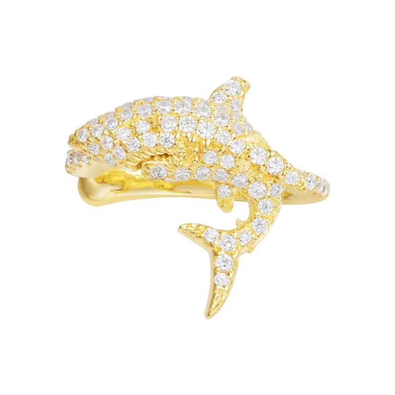 apm MONACO金黄色鲨鱼耳夹925银耳饰耳扣时尚镶晶钻无耳洞耳骨夹女士首饰AE10611OXY