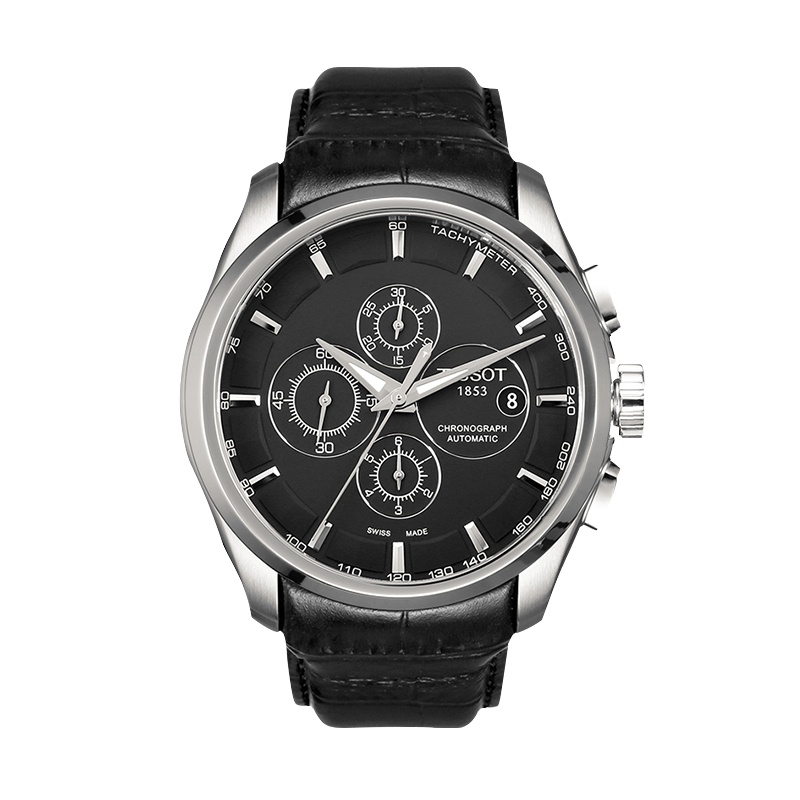 天梭(TISSOT)瑞士手表 炫酷黑盘三盘六针计时商务休闲 库图系列皮带男士机械表T035.627.16.051.00