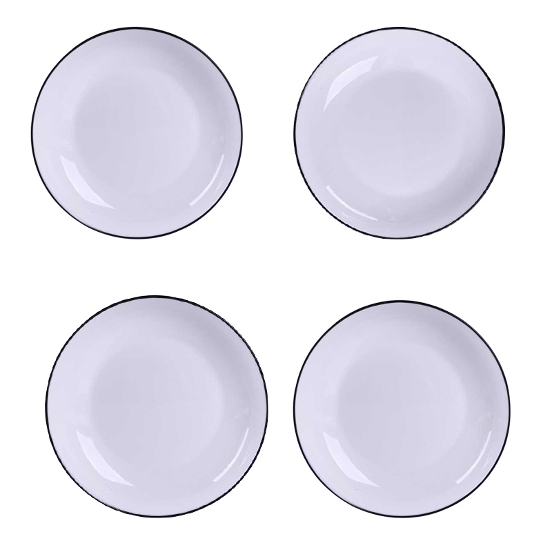 LICHEN菜盘子北欧风格纯白黑线碟子圆形7英寸4个装