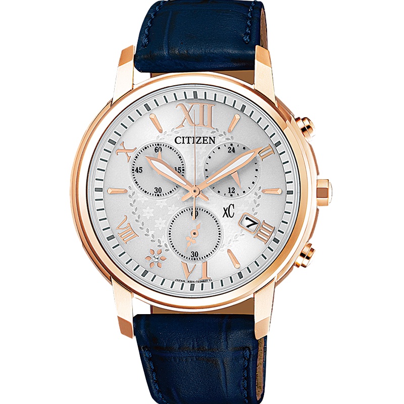 西铁城(CITIZEN)手表光动能皮表带三眼大气时尚魅力复古女表FB1432-21A