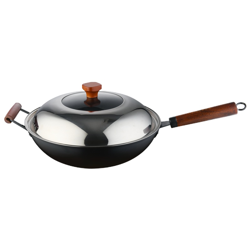 伊尔乐超精铁真不锈木柄炒锅(含盖)32CM(一箱四台)