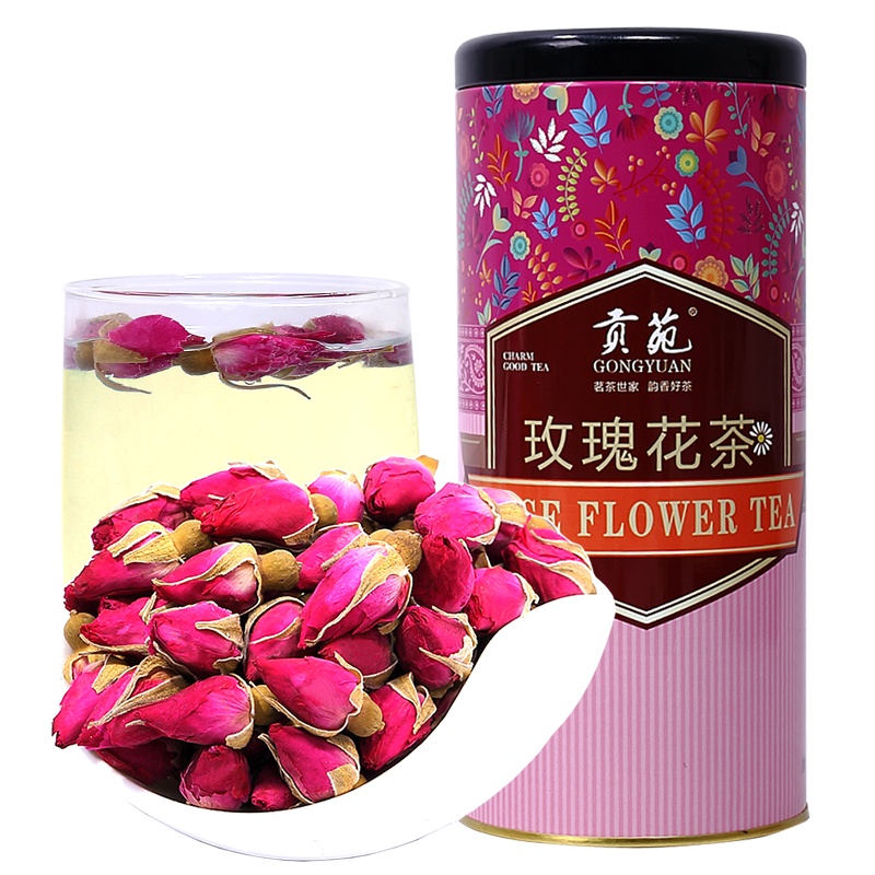 贡苑 茶叶 花草茶 玫瑰花茶胎玫瑰精美罐装102/罐
