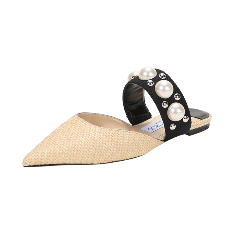 JIMMY CHOO 周仰杰 女士 织物编织尖头穆勒鞋凉鞋拖鞋平底鞋BASETTE FLAT ABG 211