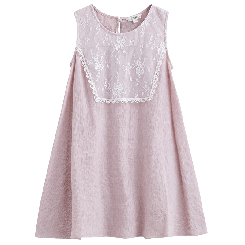 茵曼童装2019夏季气质女童无袖连衣裙中大童透气背心公主裙子