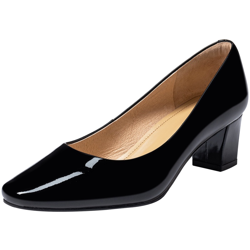 百田森秋季新款方头粗跟工作鞋高跟职业鞋女真皮粗跟通勤单鞋