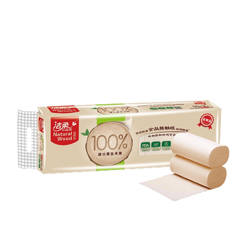 洁柔(C&S) MJ004-01 卷纸 食品级自然木 加厚4层200g卫生纸*10卷(单位:提)
