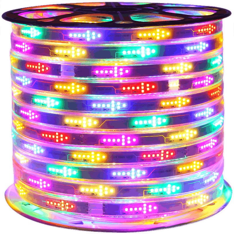 led七彩变色跑马灯带220V遥控流水客厅户外防水招牌装饰彩色线灯