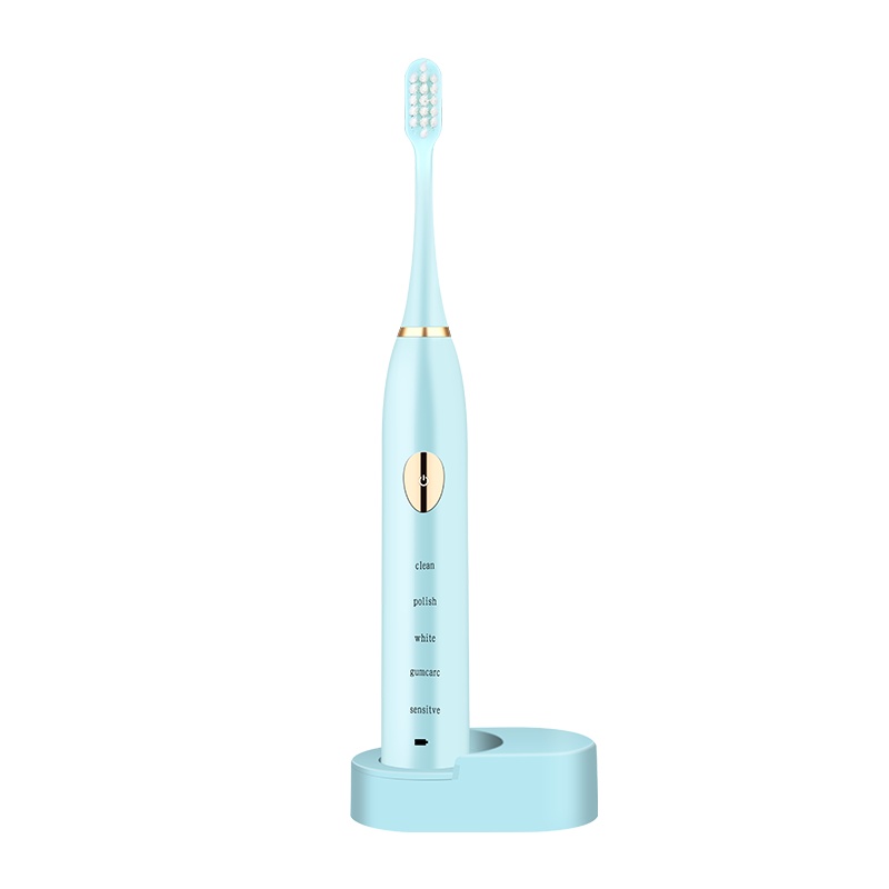 荣事达电动牙刷家用软细毛充电式超声波防水美白全自动男女情侣牙刷 蓝色8个刷头 1个洁面刷 感应充电
