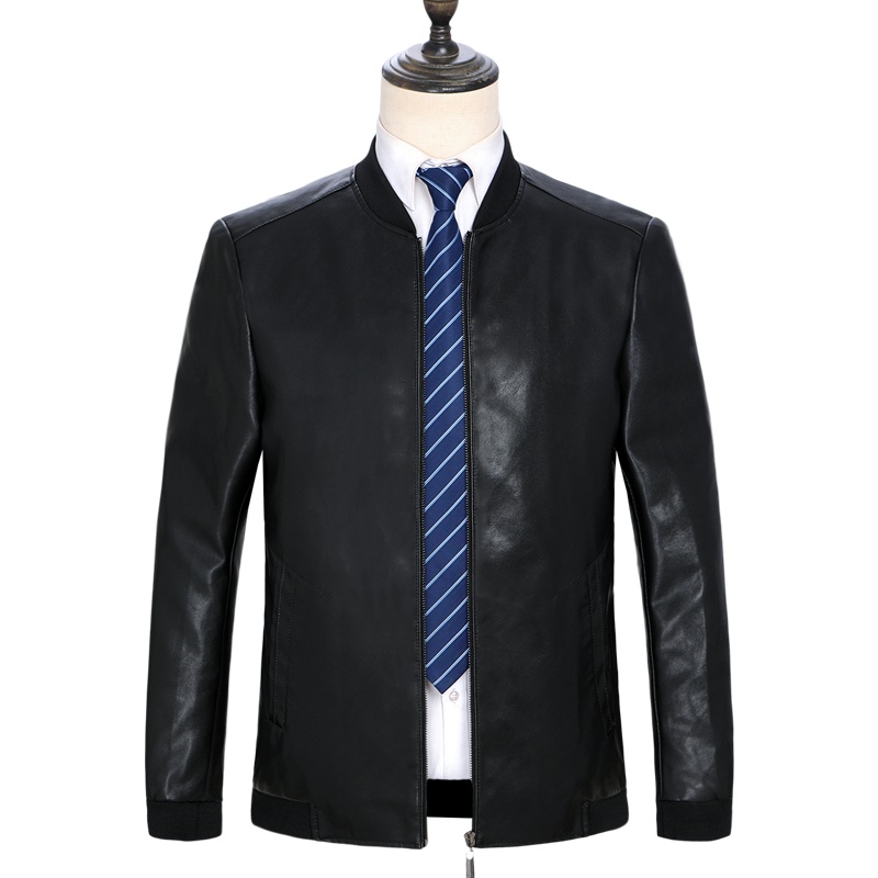 恒源祥男士皮衣秋冬款中青年仿皮夹克棒球领PU皮外套