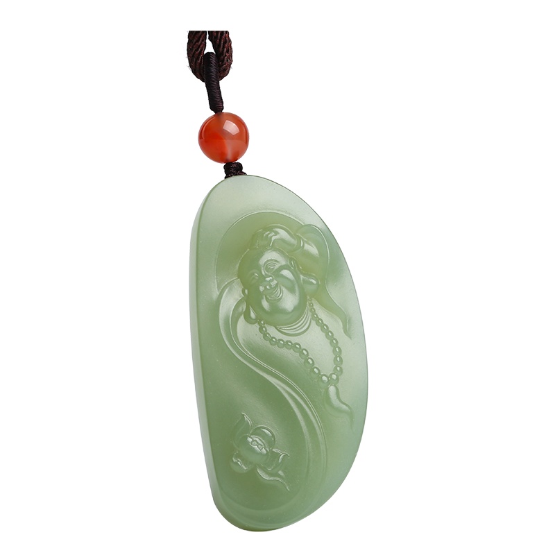 印象眸 和田玉莲花佛公吊坠 浅青玉弥勒佛玉石挂件 附送证书
