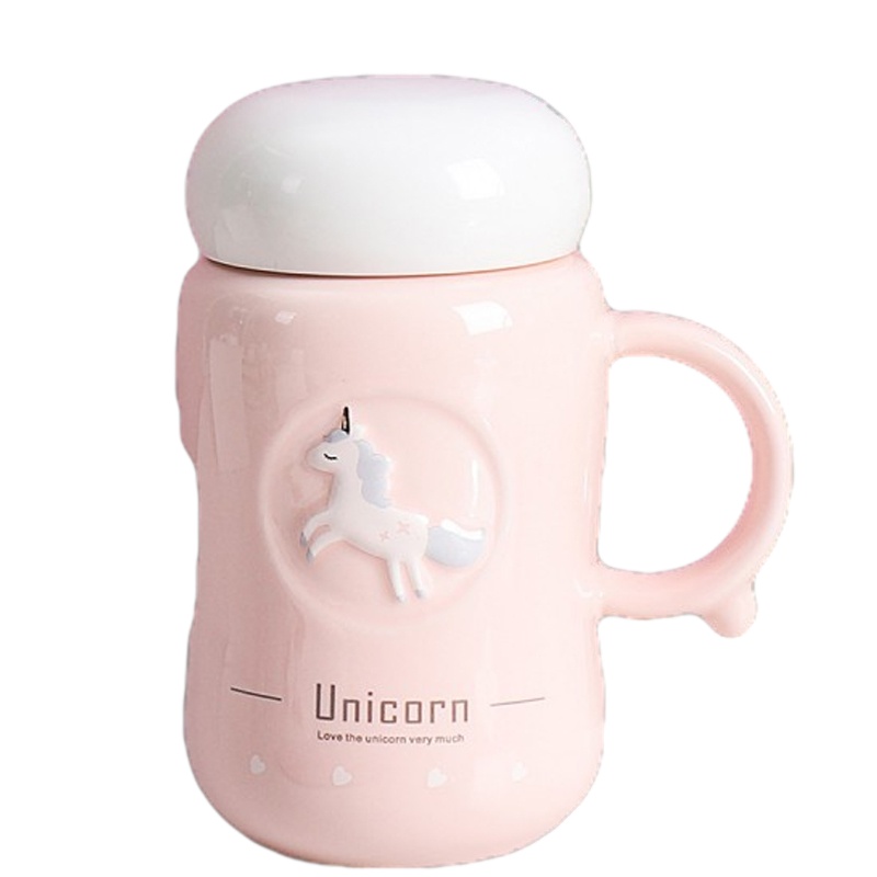 独角兽陶瓷杯可爱少女心带盖喝水杯子陶瓷马克杯