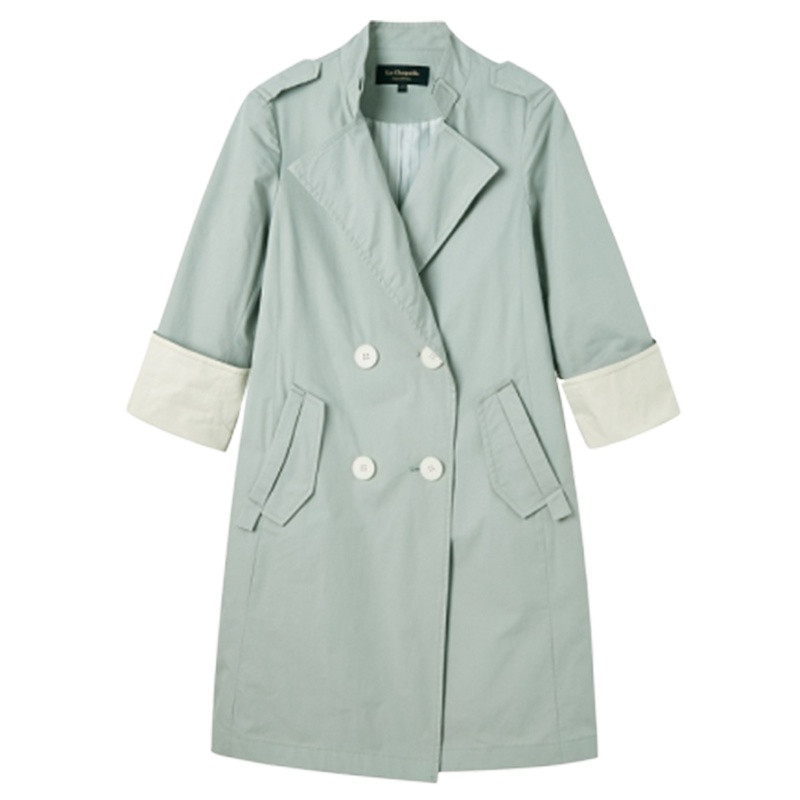 【专柜同款】拉夏贝尔休闲风衣春季新款流行大衣西装领时尚学生中长外套10020032 浅豆绿 S