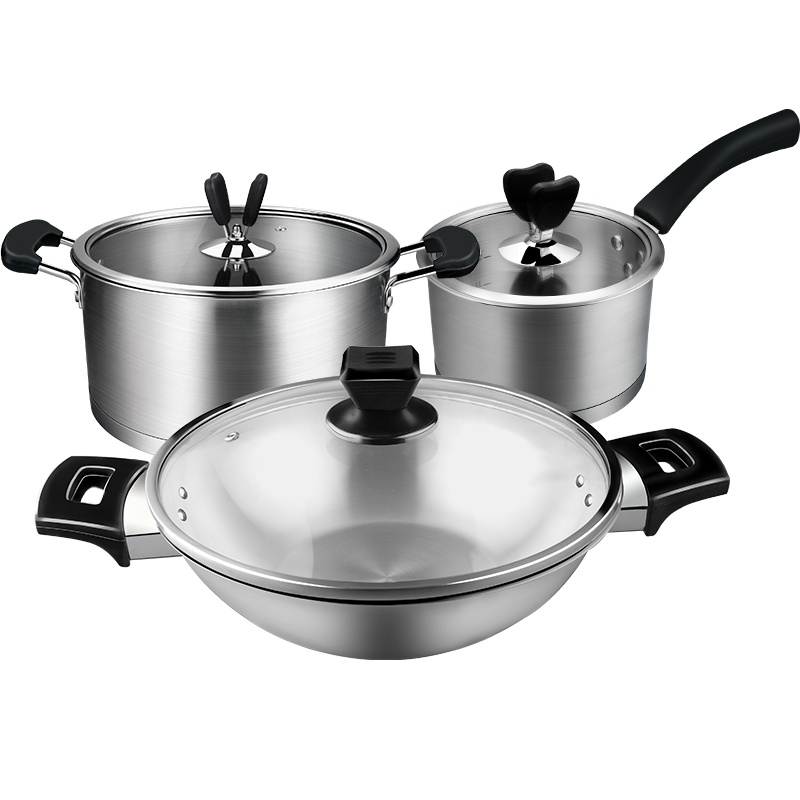 KMW 捍卫者双耳中华炒锅3件套 KMWHWZ0043 套装锅具 多项创新 炒锅汤锅奶锅 304不锈钢 28cm不粘炒锅