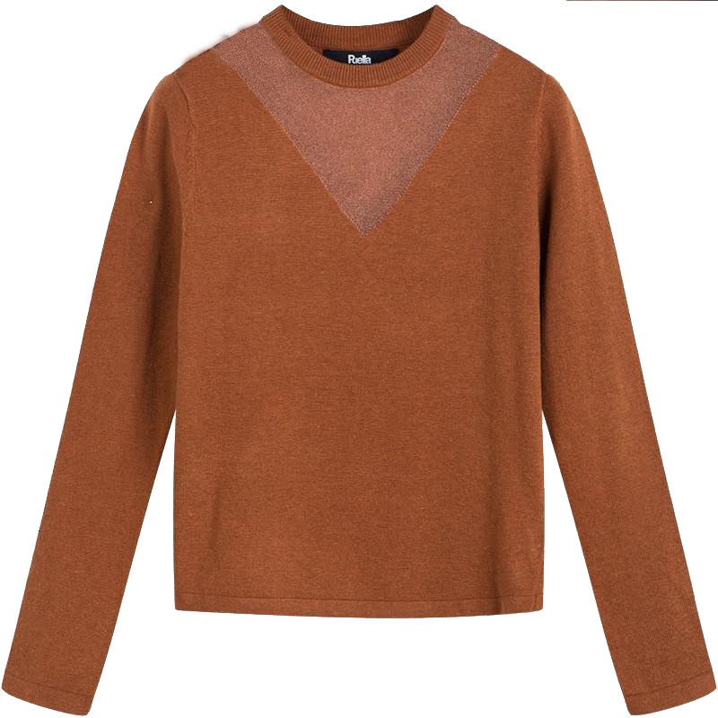 拉夏贝尔秋季女装网纱假两件性感上衣女v领针织衫20011121