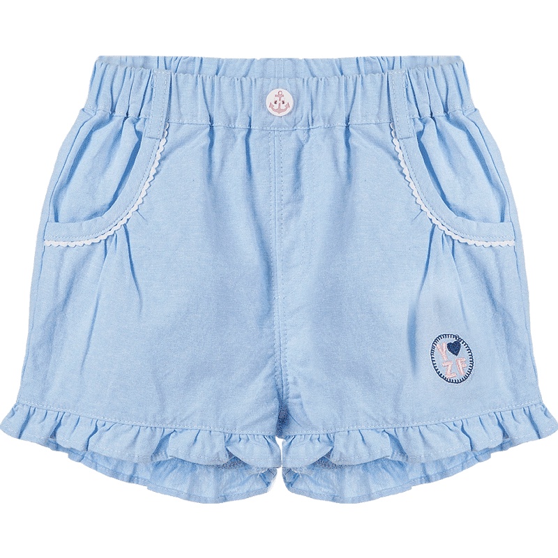 女童夏季仿牛仔纯色荷叶边裤腿小清新风短裤1-5岁 73-120码