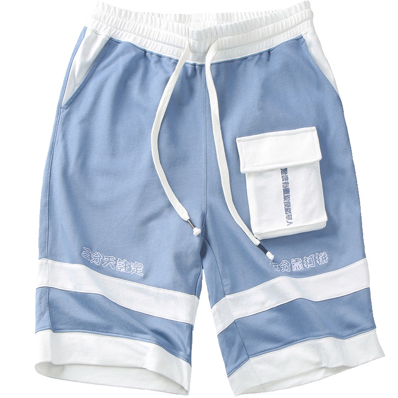 Guuka休闲短裤男潮牌夏季青少年ins嘻哈蓝色纯棉运动五分裤男宽松