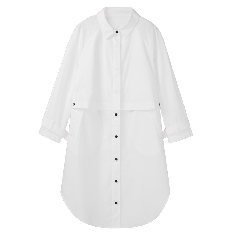 2019爱居兔秋季女装 纯色长款长袖休闲衬衫