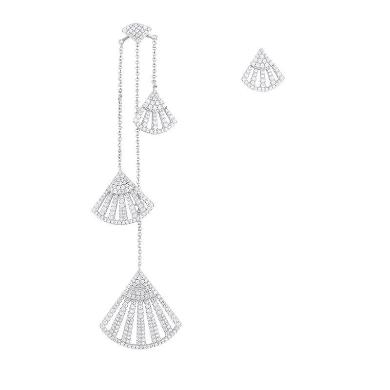 APM Monaco 范冰冰赵薇吴昕薛凯琪明星同款不对称银镶晶钻扇形耳环女长款 设计感耳饰品耳坠