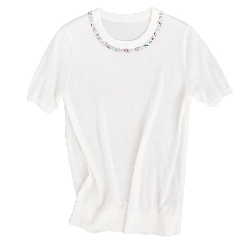 晗亦然短袖钉珠针织衫2021夏季新款优雅T恤宽松韩版超薄网红款9821