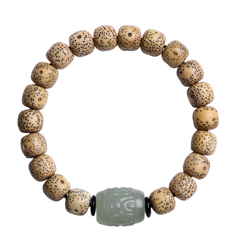 月印百川 星月菩提手串 星月菩提佛珠搭配和田玉如意桶珠单圈手链